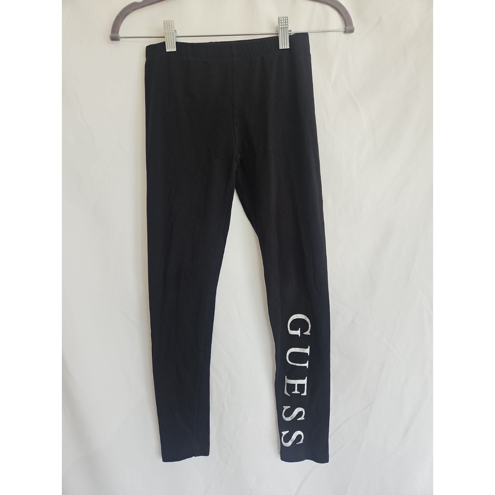 Guess Leggings Kids Size 10 Black Excellent Silver Glitter Logo Athletic Pants